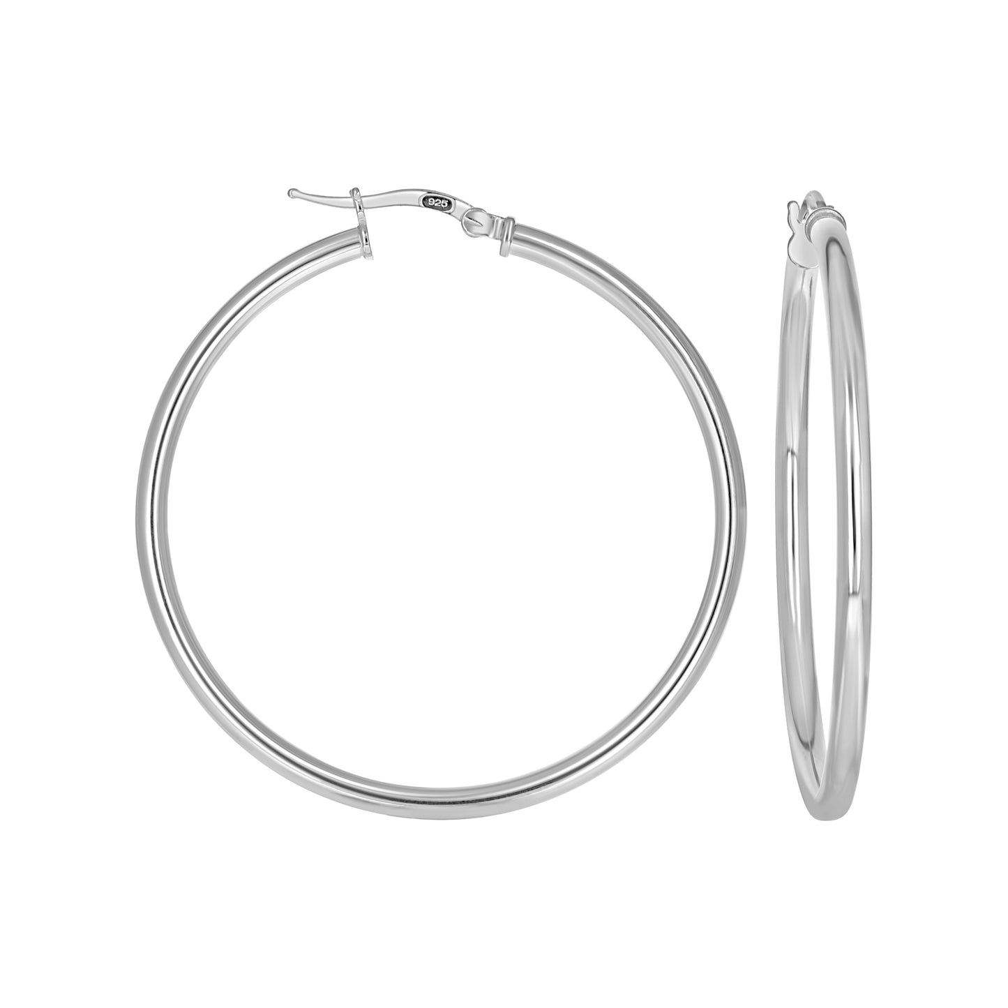 Sterling Silver Womens Round Tube Hoop Earrings