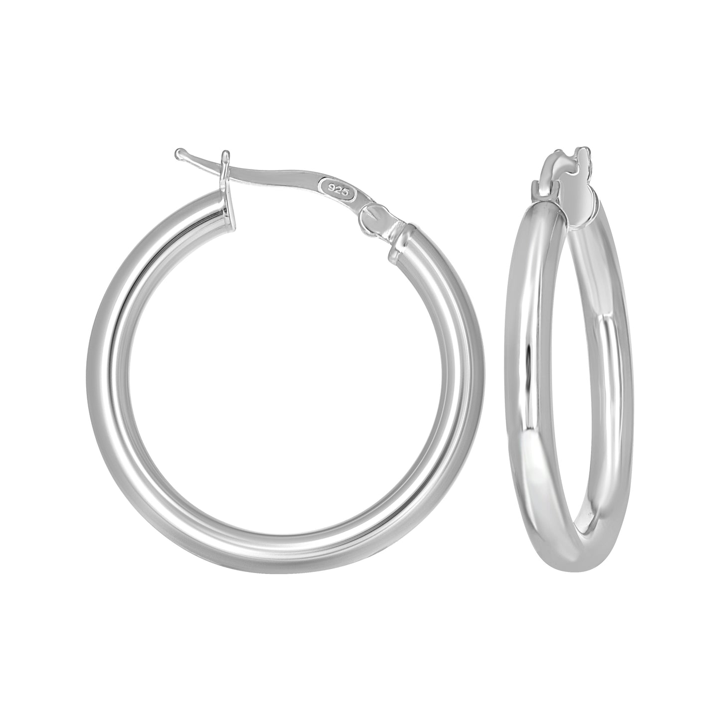 Sterling Silver Womens Round Tube Hoop Earrings