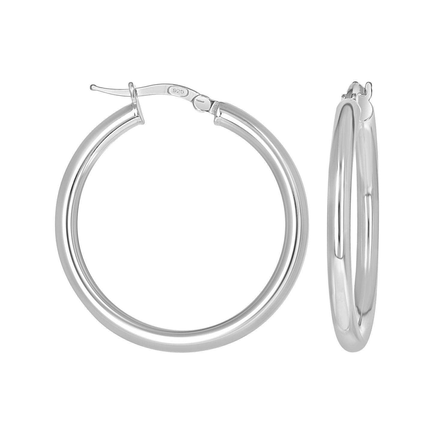 Sterling Silver Womens Round Tube Hoop Earrings