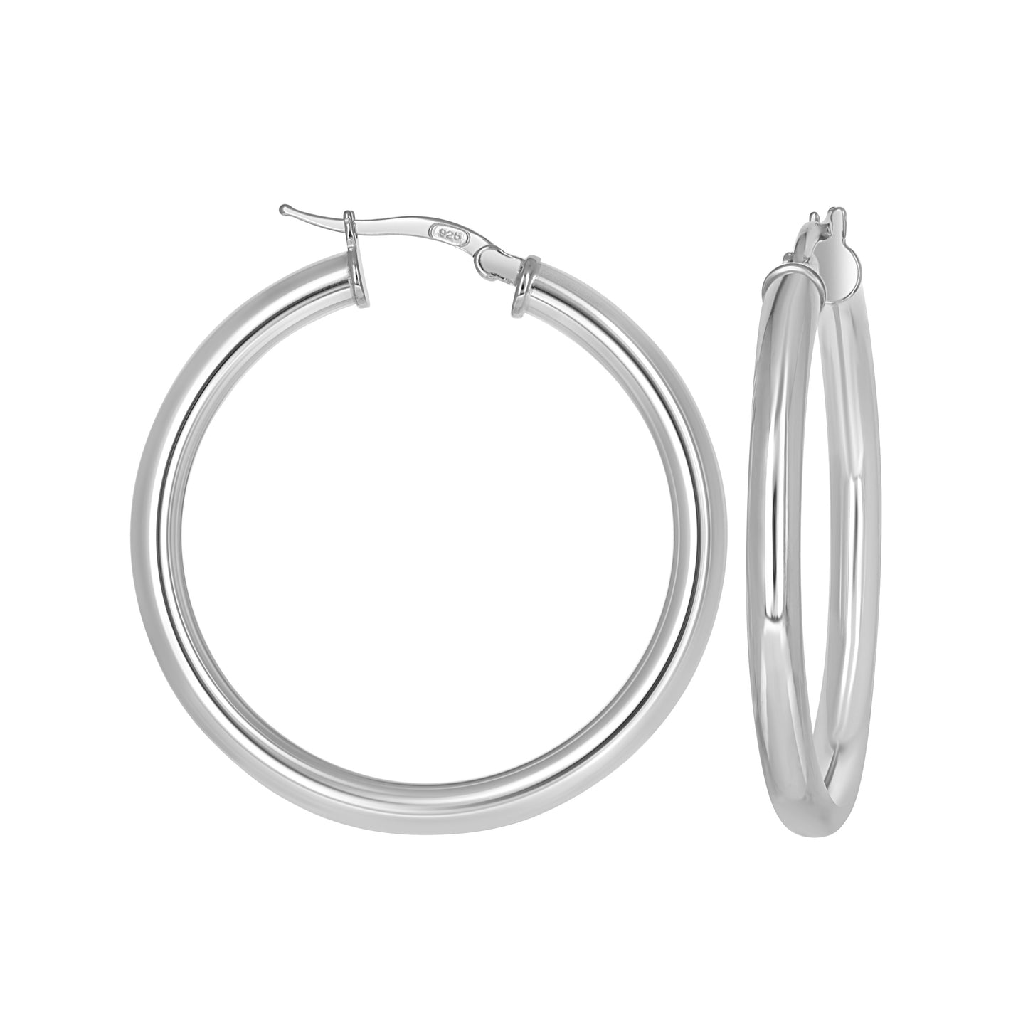 Sterling Silver Womens Round Tube Hoop Earrings