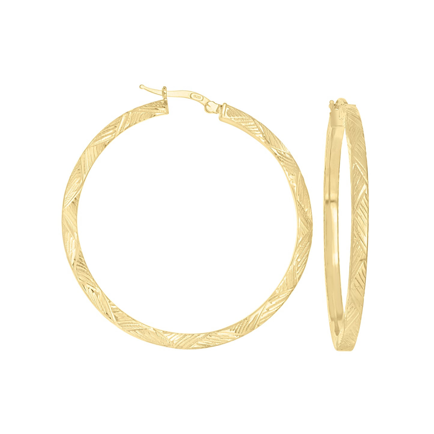 Sterling Silver Or Yellow-Tone Womens Diamond-Cut Patterned Square Tube Hoop Earrings