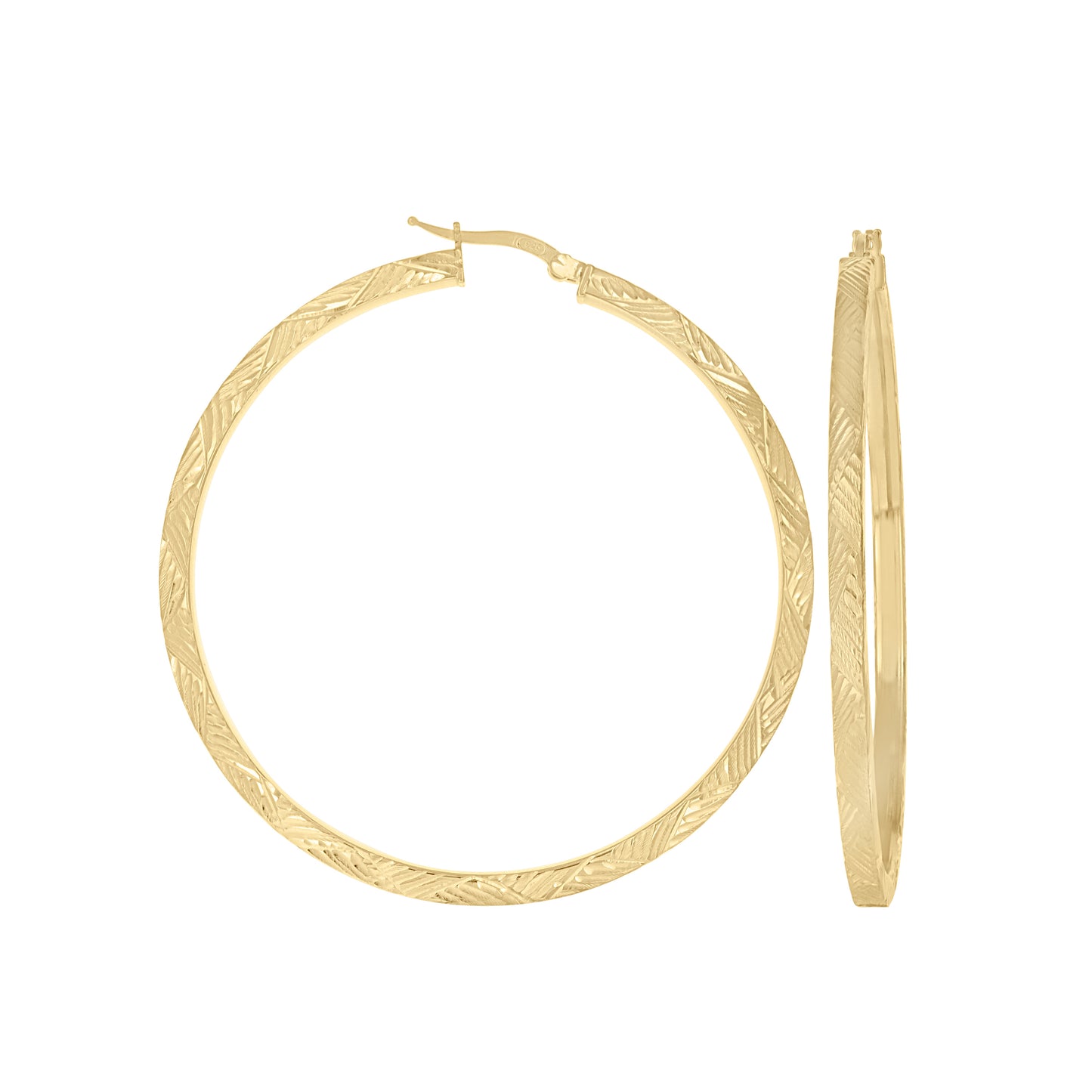 Sterling Silver Or Yellow-Tone Womens Diamond-Cut Patterned Square Tube Hoop Earrings