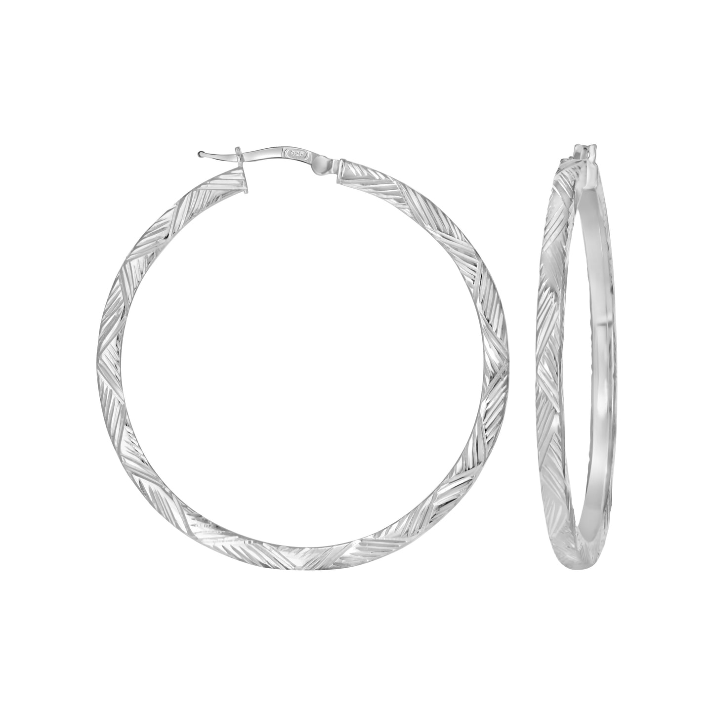 Sterling Silver Or Yellow-Tone Womens Diamond-Cut Patterned Square Tube Hoop Earrings