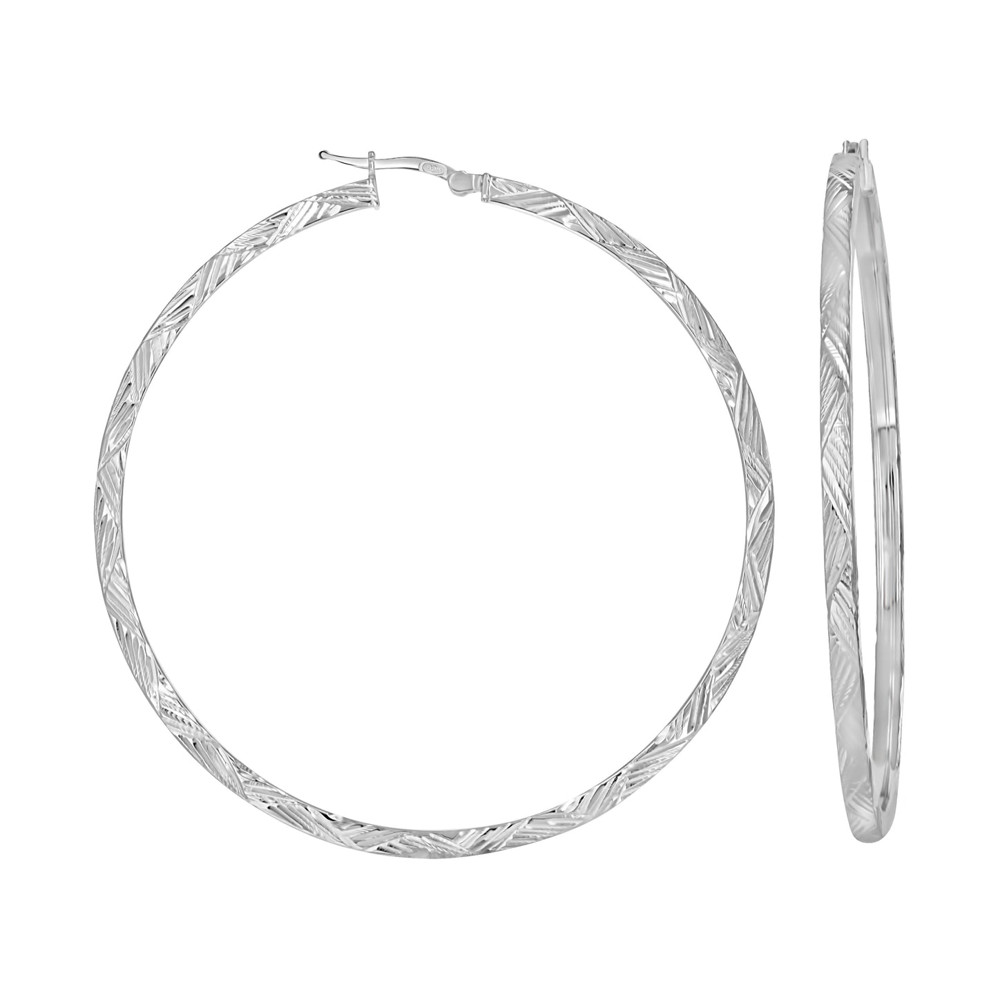 Sterling Silver Or Yellow-Tone Womens Diamond-Cut Patterned Square Tube Hoop Earrings