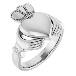 14K Yellow Or White Or Rose Gold Or Sterling Silver Or Platinum Claddagh Band