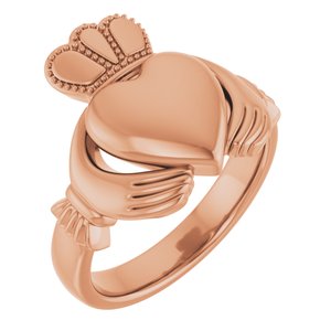 14K Yellow Or White Or Rose Gold Or Sterling Silver Or Platinum Claddagh Band