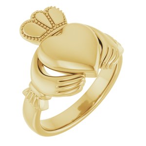 14K Yellow Or White Or Rose Gold Or Sterling Silver Or Platinum Claddagh Band