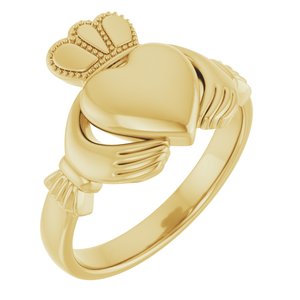 14K Yellow Or White Or Rose Gold Or Sterling Silver Or Platinum Claddagh Band