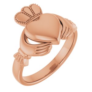 14K Yellow Or White Or Rose Gold Or Sterling Silver Or Platinum Claddagh Band