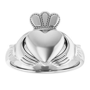 14K Yellow Or White Or Rose Gold Or Sterling Silver Or Platinum Claddagh Band