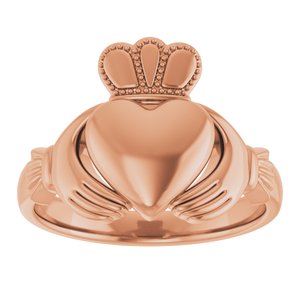 14K Yellow Or White Or Rose Gold Or Sterling Silver Or Platinum Claddagh Band