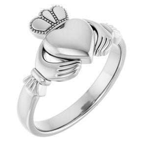 14K Yellow Or White Or Rose Gold Or Sterling Silver Or Platinum Claddagh Band