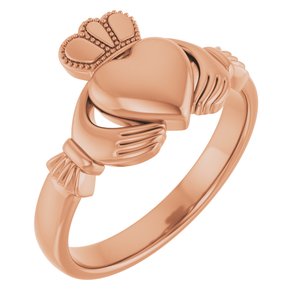 14K Yellow Or White Or Rose Gold Or Sterling Silver Or Platinum Claddagh Band