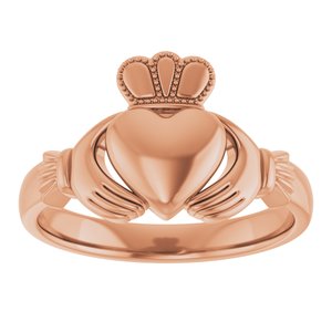 14K Yellow Or White Or Rose Gold Or Sterling Silver Or Platinum Claddagh Band