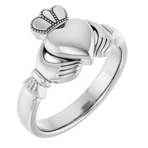 14K Yellow Or White Or Rose Gold Or Sterling Silver Or Platinum Claddagh Band