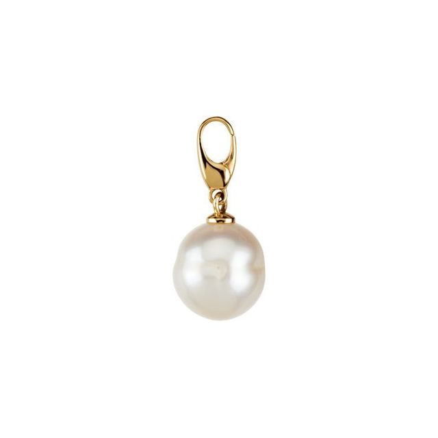 14K Yellow Gold 11.0-12.0 Mm 11 X 5 Mm Polished Cultured White Freshwater Pearl Charm/Pendant