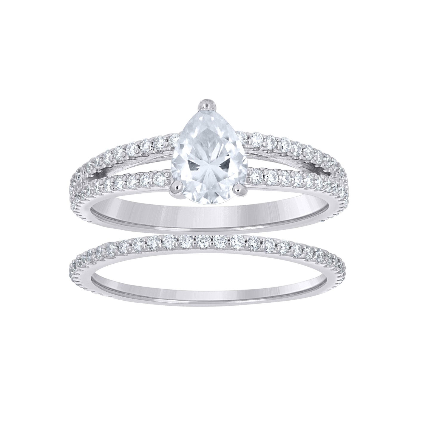 Sterling Silver Womens Round Pear Cubic-Zirconia Teardrop Duo Bridal Ring Set Size 10– Elegant Jewelry Gift for Birthday, Anniversary, Engagement, Wedding