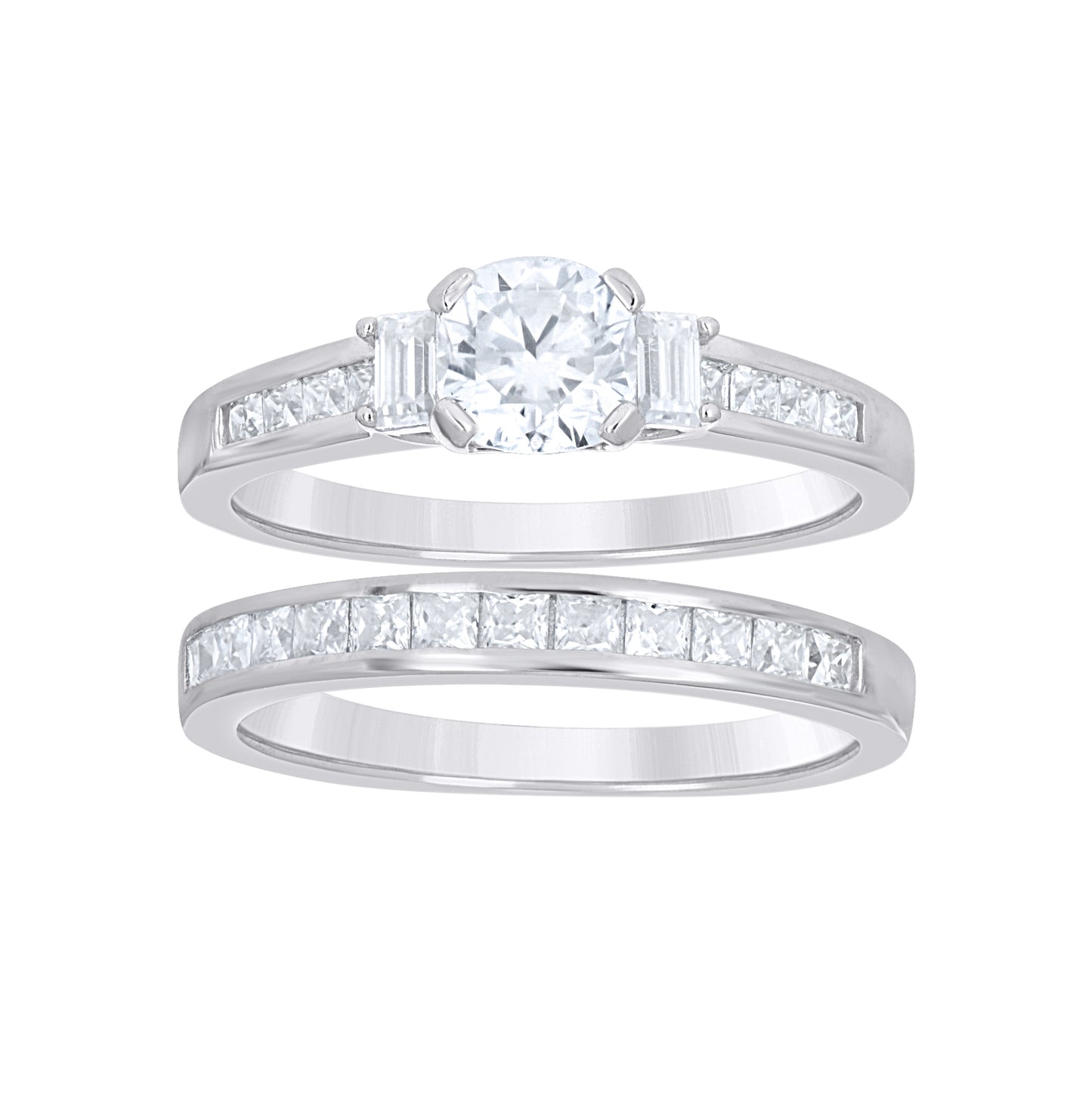 Sterling Silver Womens Round Princess-cut/Baguette Cubic-Zirconia Duo Bridal Ring Set Size 10– Elegant Jewelry Gift for Birthday, Anniversary, Engagement, Wedding