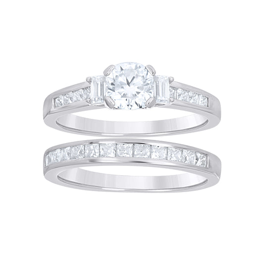 Sterling Silver Womens Round Princess-cut/Baguette Cubic-Zirconia Duo Bridal Ring Set Size 10– Elegant Jewelry Gift for Birthday, Anniversary, Engagement, Wedding
