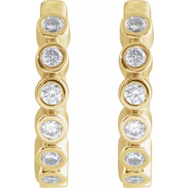 14K Yellow Gold Round 12.24 Mm 2.2 Mm 1.5Mm I1, Gh Pair Hinged Polished 1/5 Ctw Natural Diamond Bezel-Set Hinged Hoop Earrings