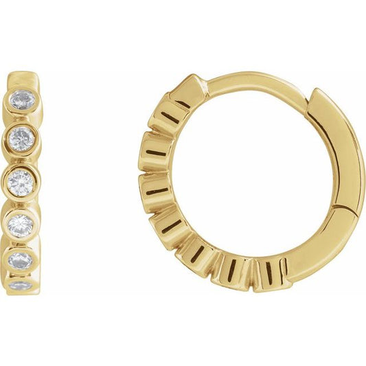 14K Yellow Gold Round 12.24 Mm 2.2 Mm 1.5Mm I1, Gh Pair Hinged Polished 1/5 Ctw Natural Diamond Bezel-Set Hinged Hoop Earrings