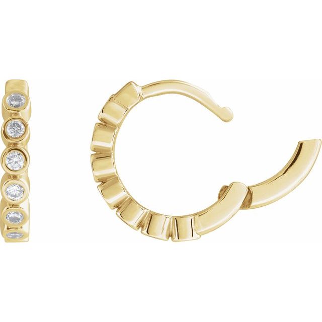 14K Yellow Gold Round 12.24 Mm 2.2 Mm 1.5Mm I1, Gh Pair Hinged Polished 1/5 Ctw Natural Diamond Bezel-Set Hinged Hoop Earrings