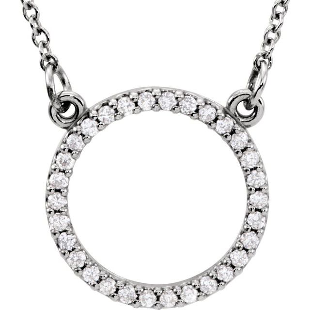 14K White Gold Round 13 X 13 Mm 1Mm Si1-Si2, Gh 16 In Polished 1/8 Ctw Lab-Grown Diamond Circle Necklace