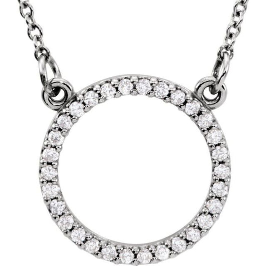 14K White Gold Round 13 X 13 Mm 1Mm Si1-Si2, Gh 16 In Polished 1/8 Ctw Lab-Grown Diamond Circle Necklace