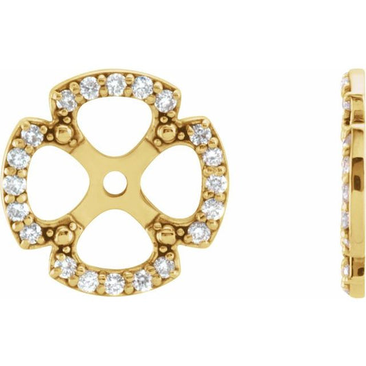 14K Yellow Gold 5.5 Mm Polished 1/5 Ctw Natural Diamond Earring Jackets