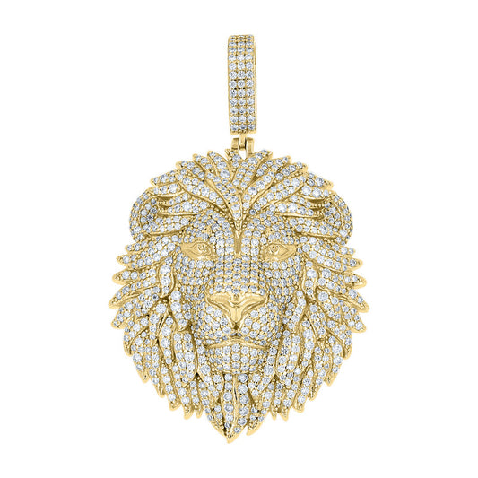 925 Sterling Silver Yellow-tone Mens Moissanite Leo/Lion Head Zodiac Sign/Wildlife Charm Pendant