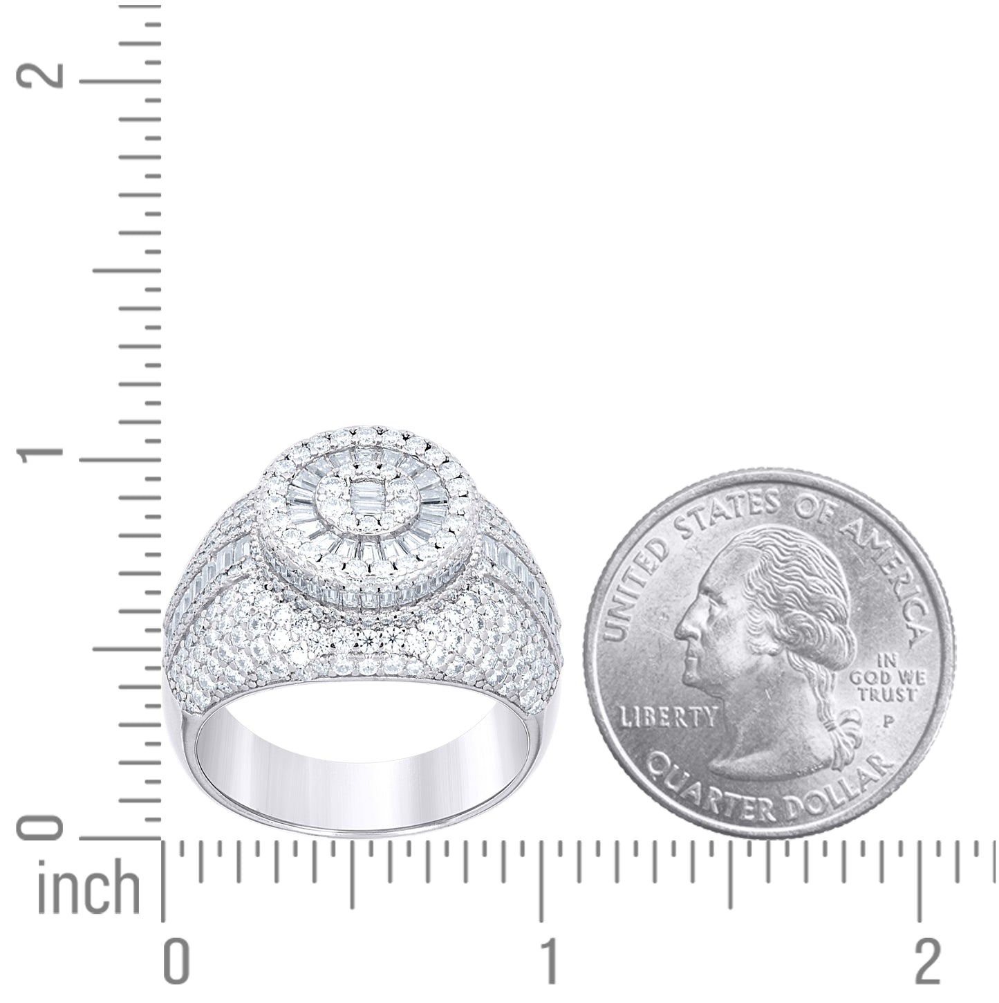 Sterling Silver Mens Round Baguette  3.26ct, 2.28ct Moissanite Fashion Ring Size 10– Elegant Jewelry Gift for Birthday, Anniversary, Engagement, Wedding