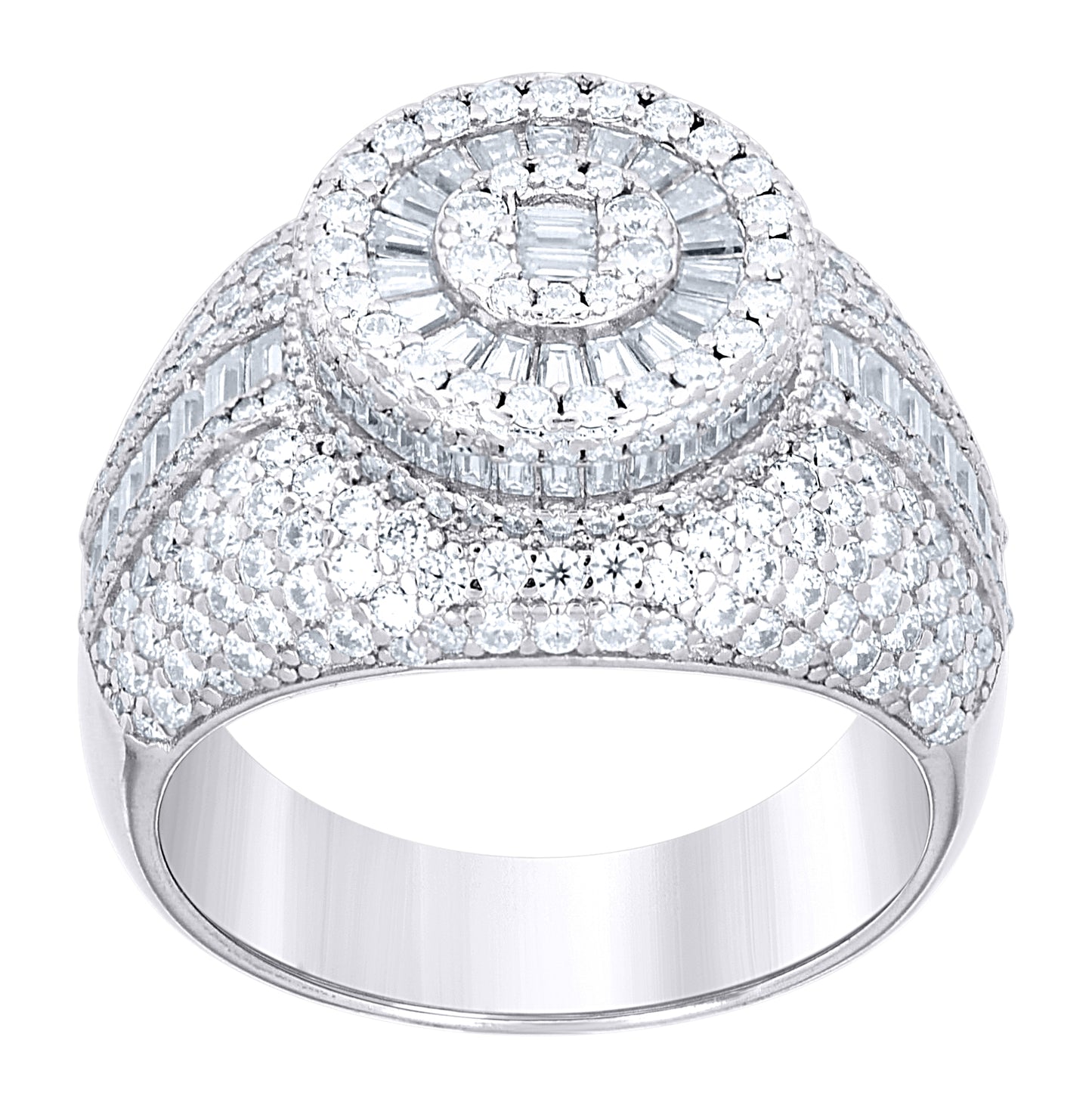 Sterling Silver Mens Round Baguette  3.26ct, 2.28ct Moissanite Fashion Ring Size 10– Elegant Jewelry Gift for Birthday, Anniversary, Engagement, Wedding