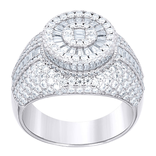 Sterling Silver Mens Round Baguette  3.26ct, 2.28ct Moissanite Fashion Ring Size 10– Elegant Jewelry Gift for Birthday, Anniversary, Engagement, Wedding