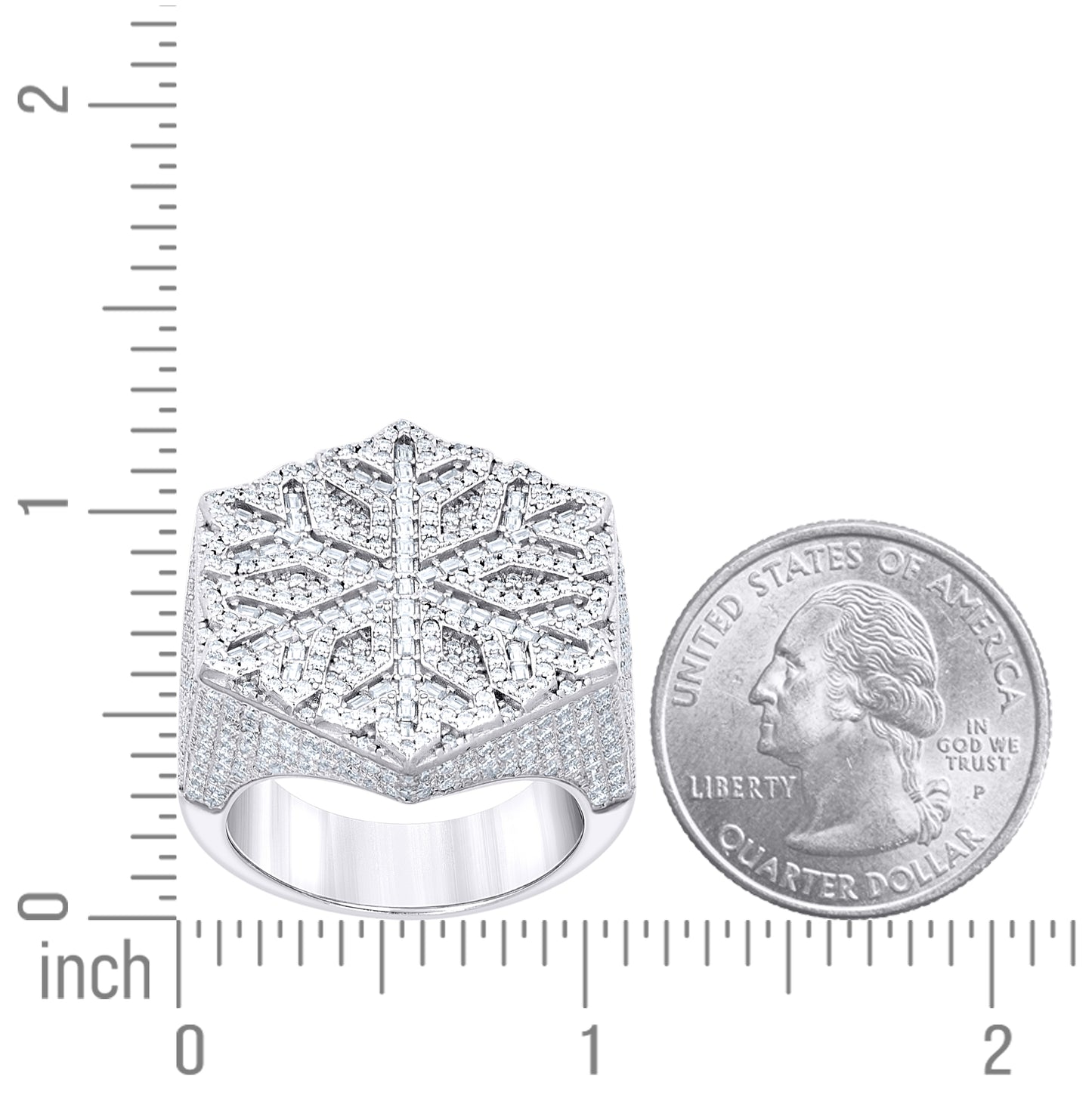 Sterling Silver Mens Round Baguette  3.78ct, 1.24ct Moissanite Snowflake Fashion Ring Size 10– Elegant Jewelry Gift for Birthday, Anniversary, Engagement, Wedding