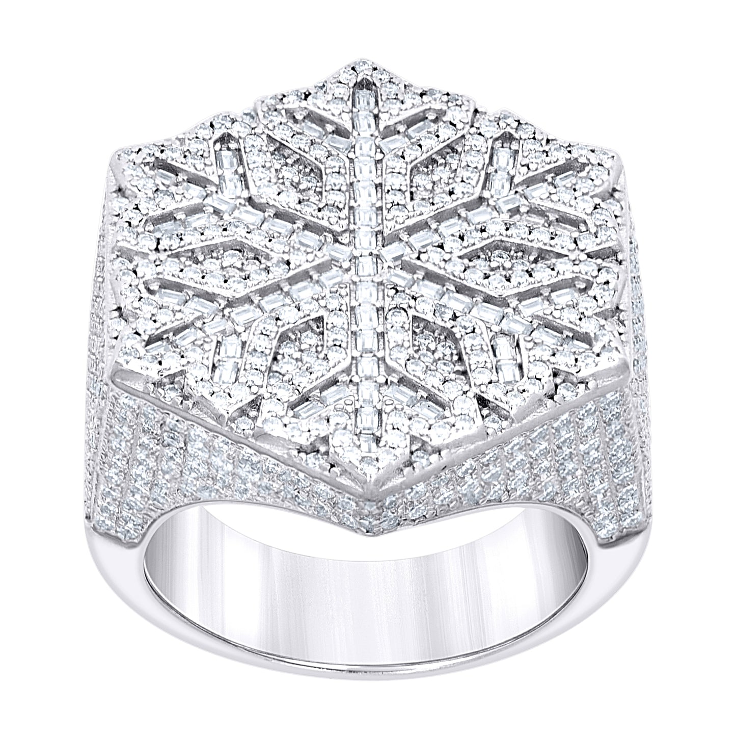 Sterling Silver Mens Round Baguette  3.78ct, 1.24ct Moissanite Snowflake Fashion Ring Size 10– Elegant Jewelry Gift for Birthday, Anniversary, Engagement, Wedding