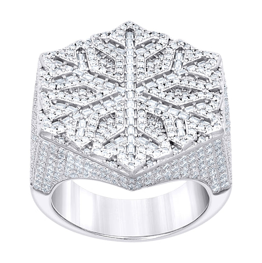 Sterling Silver Mens Round Baguette  3.78ct, 1.24ct Moissanite Snowflake Fashion Ring Size 10– Elegant Jewelry Gift for Birthday, Anniversary, Engagement, Wedding