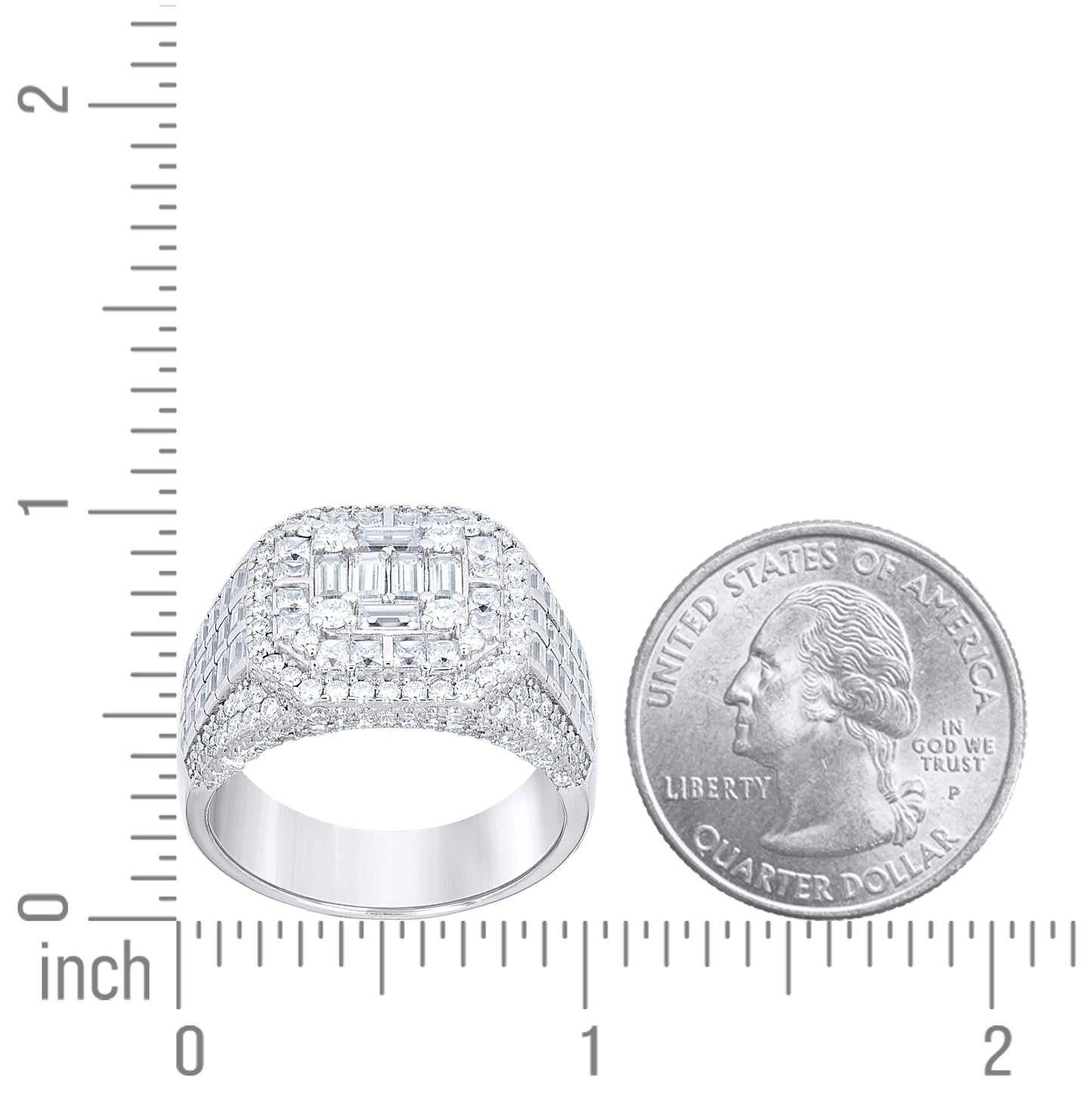 Sterling Silver Mens Round Baguette  2.12ct, 3.55ct Moissanite Square Head Fashion Ring Size 10– Elegant Jewelry Gift for Birthday, Anniversary, Engagement, Wedding
