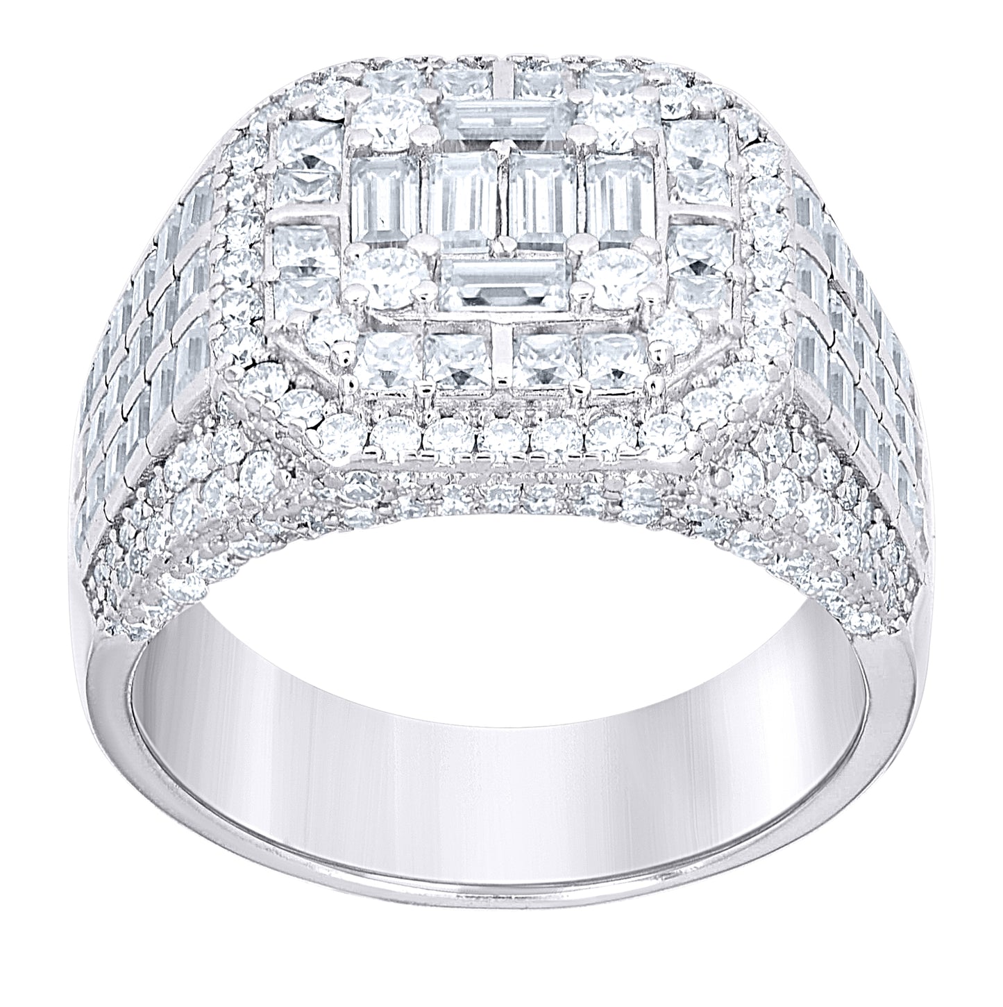 Sterling Silver Mens Round Baguette  2.12ct, 3.55ct Moissanite Square Head Fashion Ring Size 10– Elegant Jewelry Gift for Birthday, Anniversary, Engagement, Wedding