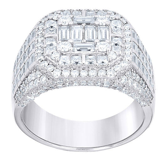 Sterling Silver Mens Round Baguette  2.12ct, 3.55ct Moissanite Square Head Fashion Ring Size 10– Elegant Jewelry Gift for Birthday, Anniversary, Engagement, Wedding
