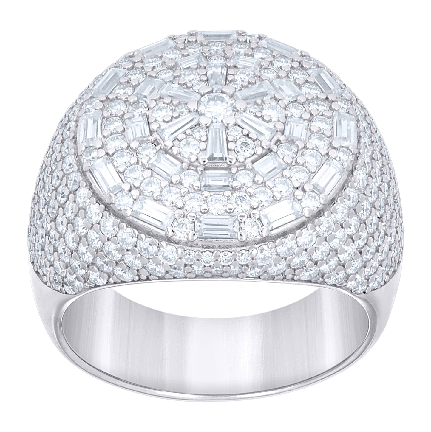 Sterling Silver Mens Round Baguette  3.71ct, 1.48ct Moissanite Cluster Fashion Ring Size 10– Elegant Jewelry Gift for Birthday, Anniversary, Engagement, Wedding