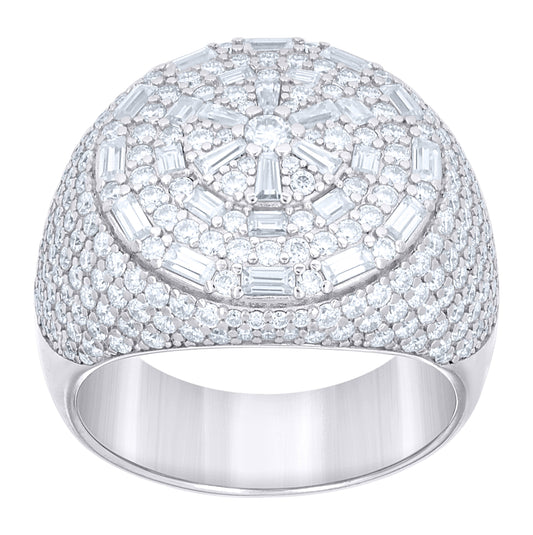 Sterling Silver Mens Round Baguette  3.71ct, 1.48ct Moissanite Cluster Fashion Ring Size 10– Elegant Jewelry Gift for Birthday, Anniversary, Engagement, Wedding