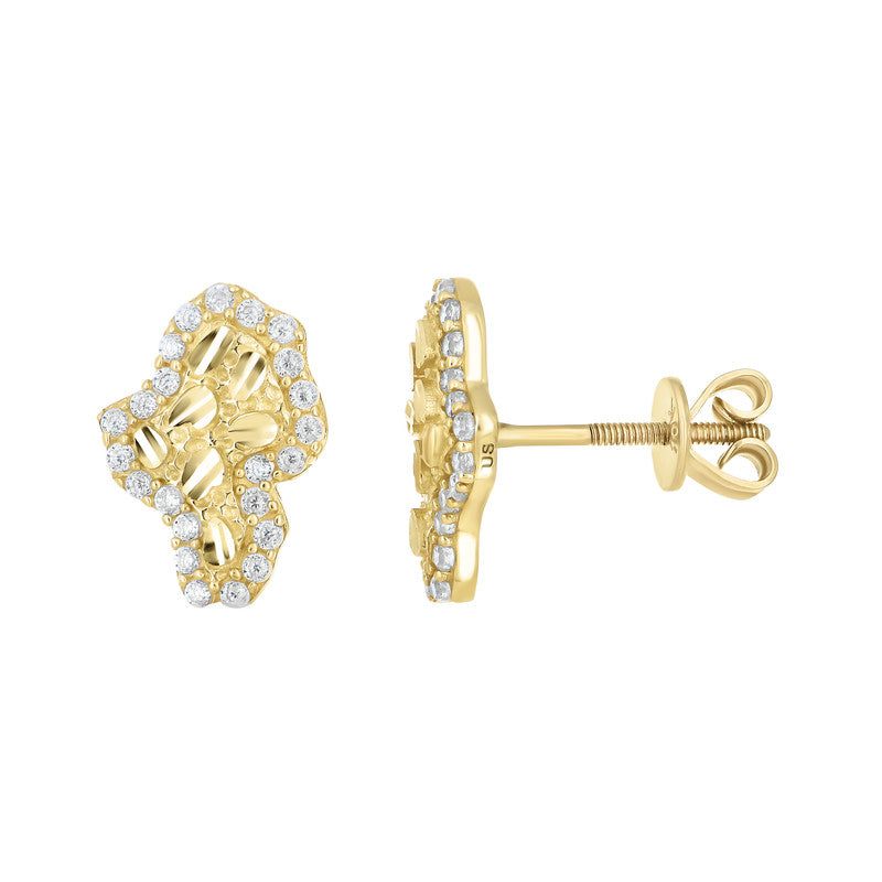 10kt Yellow Gold Unisex Cubic-Zirconia Map Stud Earrings