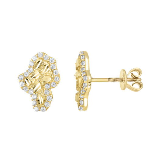 10kt Yellow Gold Unisex Cubic-Zirconia Map Stud Earrings