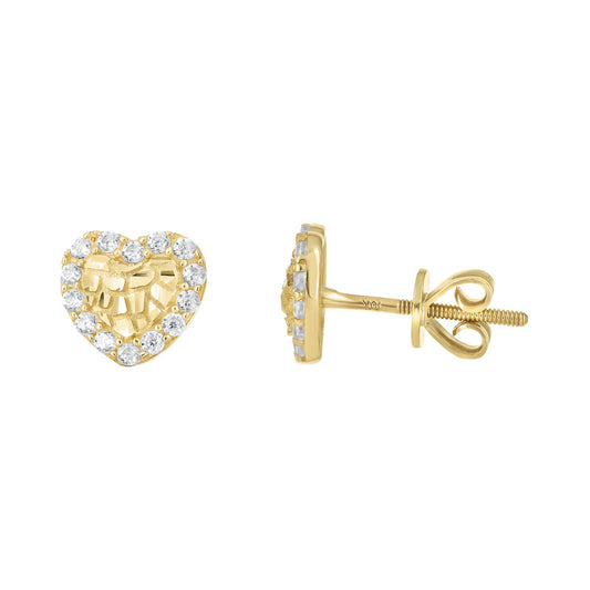 10kt Yellow Gold Womens Cubic-Zirconia Heart Stud Earrings