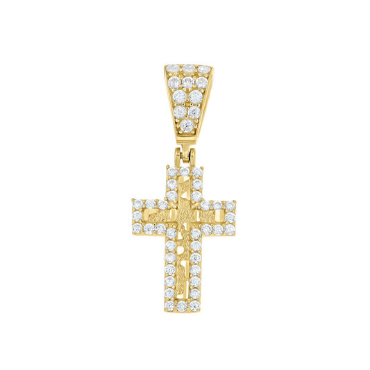 10k Yellow Gold Unisex Cubic-Zirconia Nugget Cross Religious Pendant