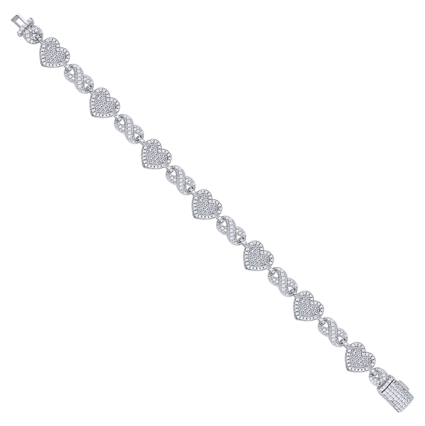 Sterling Silver Yellow-tone Womens Baguette Round Cubic-Zirconia Hearts & Infinity Love Bracelet 7.5 Inches– Elegant Jewelry Gift for Birthday, Anniversary, Engagement, Wedding