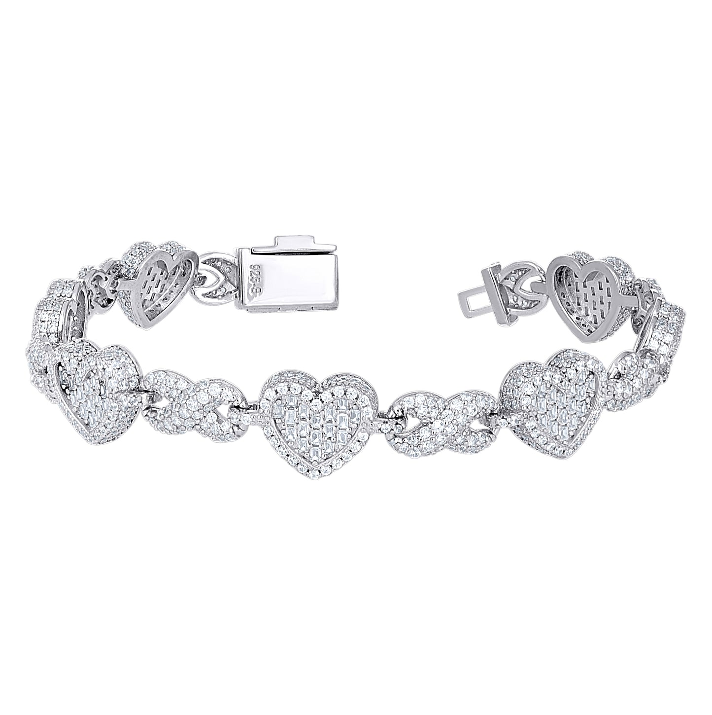 Sterling Silver Yellow-tone Womens Baguette Round Cubic-Zirconia Hearts & Infinity Love Bracelet 7.5 Inches– Elegant Jewelry Gift for Birthday, Anniversary, Engagement, Wedding
