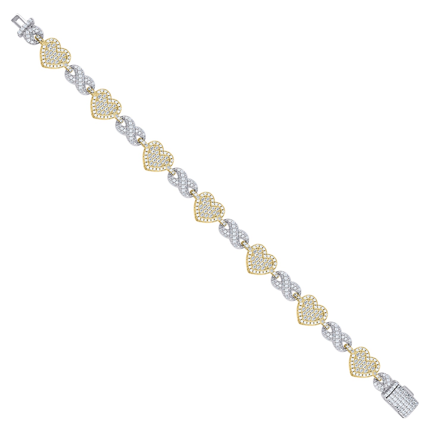 Sterling Silver Yellow-Tone Womens Baguette Round  5.53ct, 2.10ct  Moissanite Infinity Heart Bracelet 8.5 Inches– Elegant Jewelry Gift for Birthday, Anniversary, Engagement, Wedding