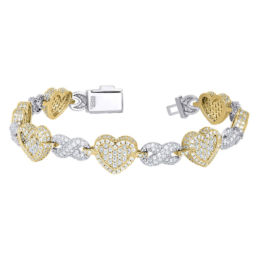 Sterling Silver Yellow-Tone Womens Baguette Round  5.53ct, 2.10ct  Moissanite Infinity Heart Bracelet 8.5 Inches– Elegant Jewelry Gift for Birthday, Anniversary, Engagement, Wedding