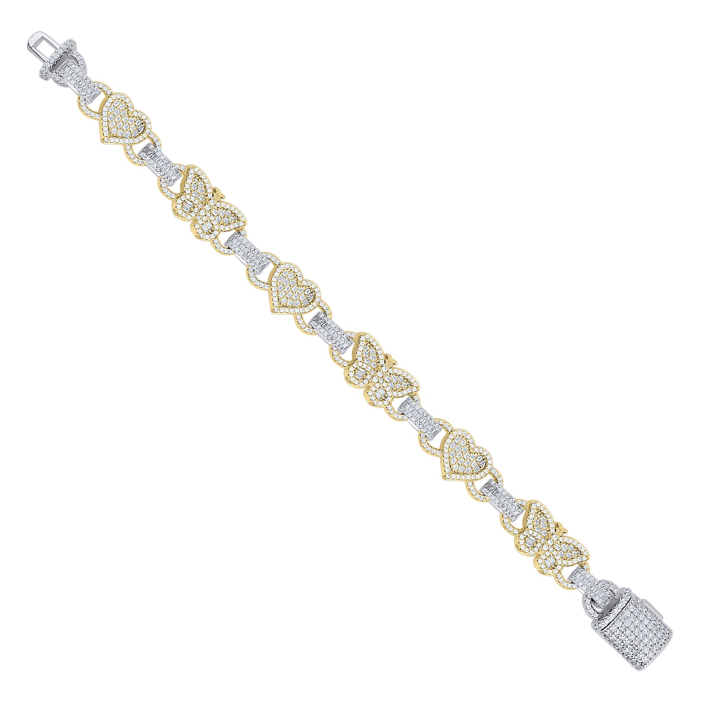 Sterling Silver Yellow-Tone Womens Baguette Round  3.37ct, 2.82ct  Moissanite Butterfly Heart Bracelet 7.5 Inches– Elegant Jewelry Gift for Birthday, Anniversary, Engagement, Wedding